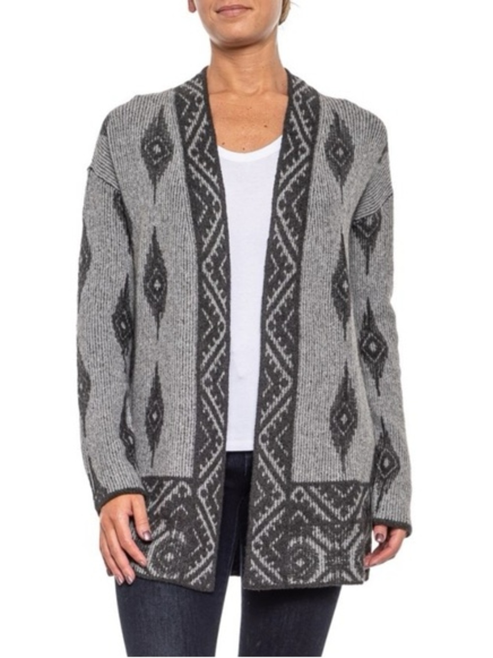 Lucky Brand Aztec Print Boho Open Front Cardigan Sweater